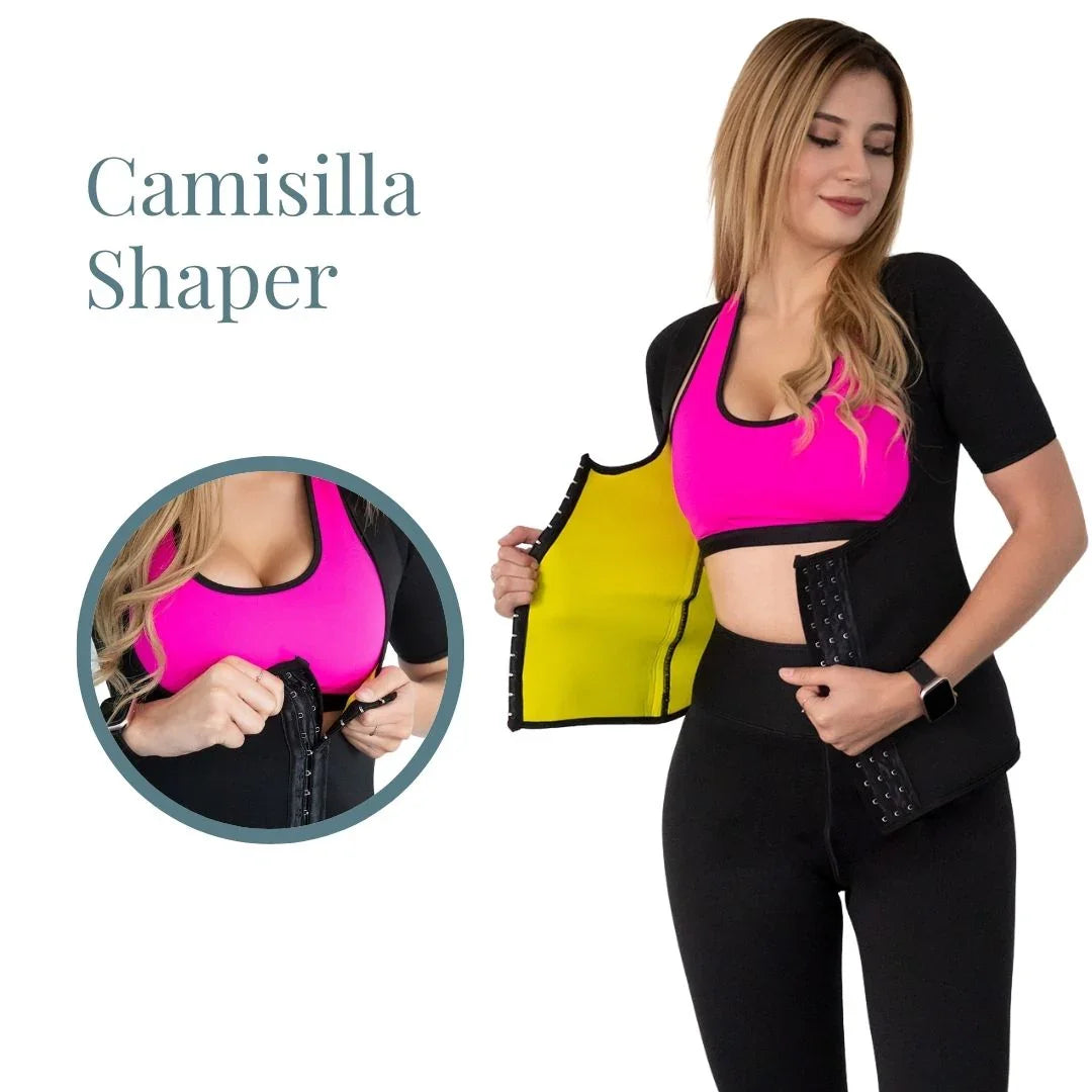 Detalle de Camisa Térmica Sutil Fajas - Camiseta deportiva de neopreno para control de torso y estimulación de sudoración.