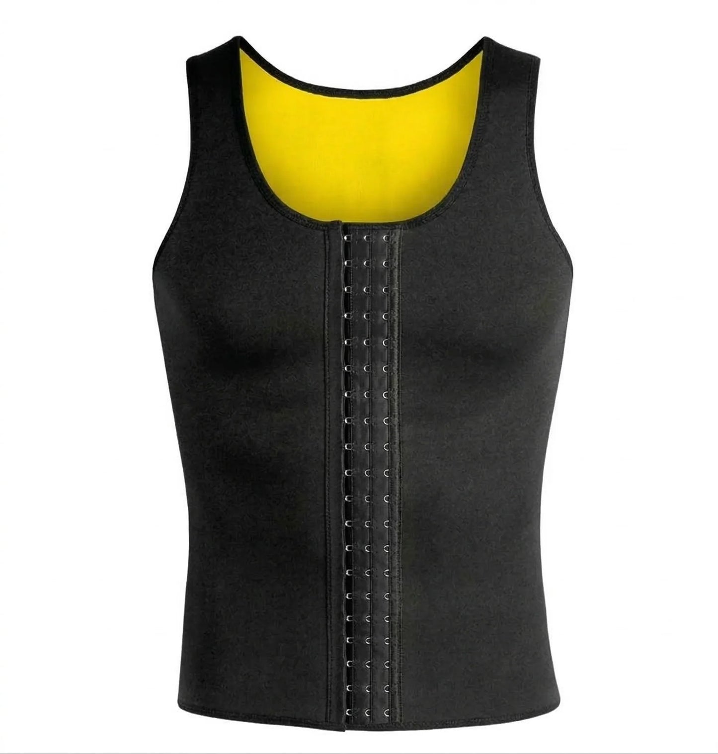 Detalle de broches ajustables en Chaleco Shaper Térmico para hombre Sutil Fajas - Sistema de abrochadura frontal de tres hileras para alta compresión abdominal.
