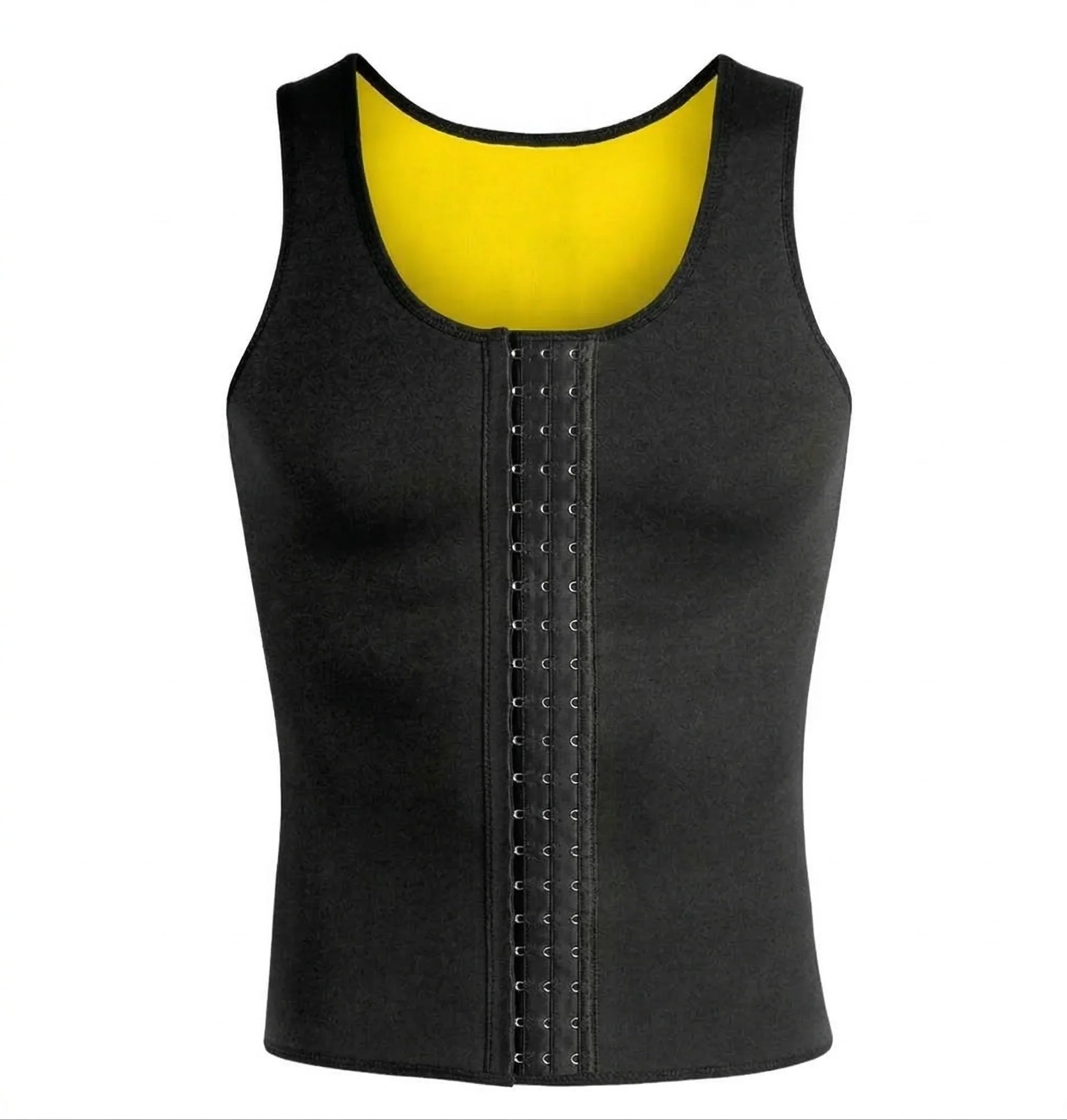 Detalle de broches ajustables en Chaleco Shaper Térmico para hombre Sutil Fajas - Sistema de abrochadura frontal de tres hileras para alta compresión abdominal.