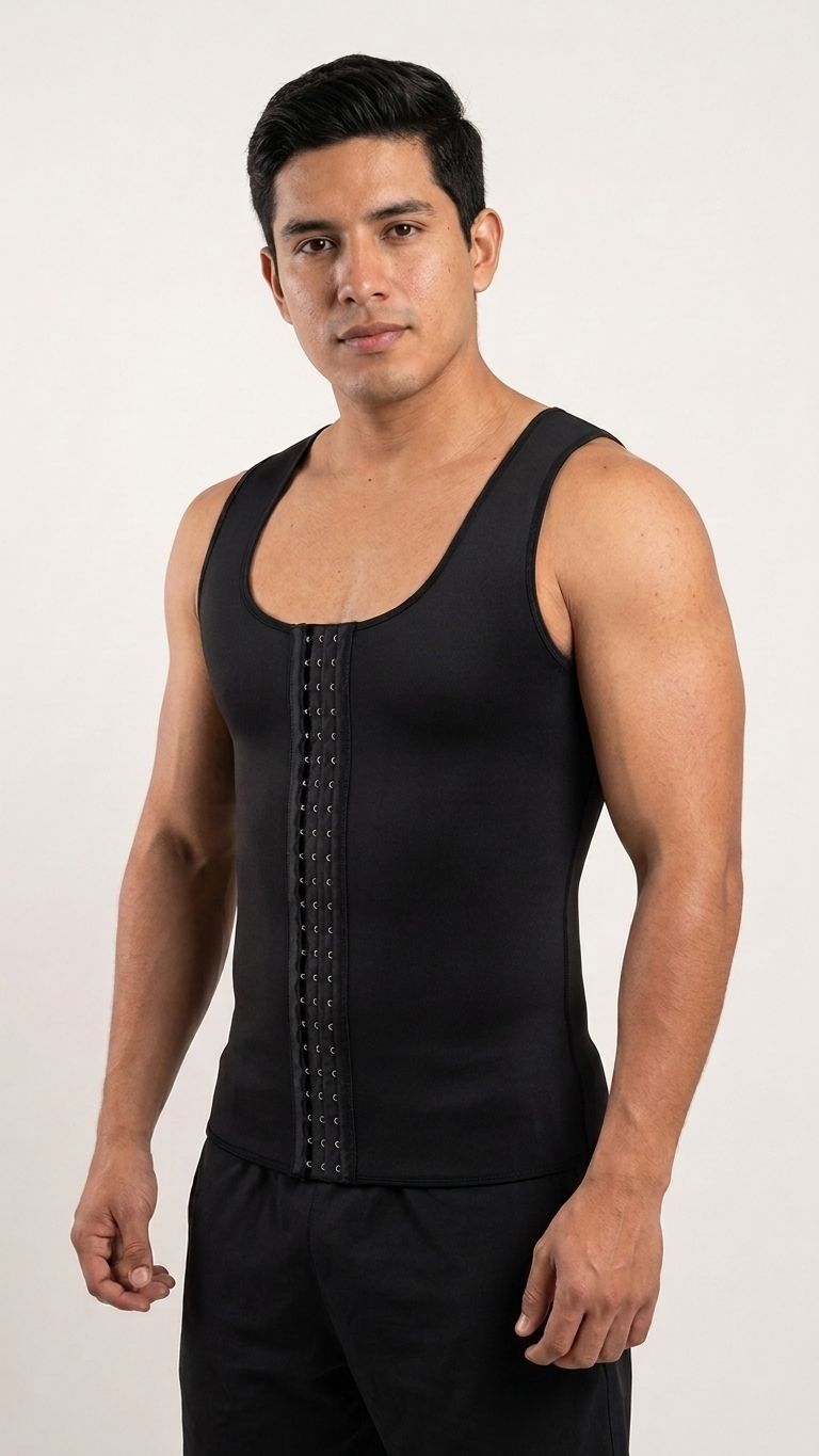 Chaleco Shaper Térmico para hombre con broches ajustables Sutil Fajas - Faja tipo chaleco moldeadora y reductora en neopreno con abrochadura frontal para control de abdomen.
