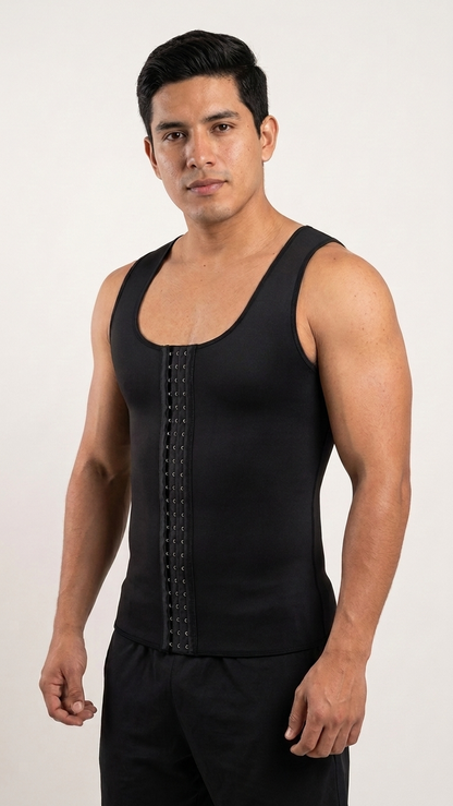 Chaleco Shaper Térmico para hombre con broches ajustables Sutil Fajas - Faja tipo chaleco moldeadora y reductora en neopreno con abrochadura frontal para control de abdomen.