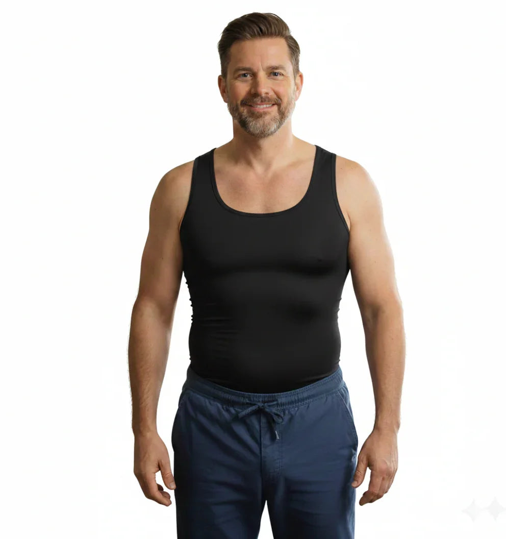 Detalle del material interior de neopreno térmico en Chaleco de Hombre Cerrado Sutil Fajas - Capa interna texturizada para sudoración masculina.