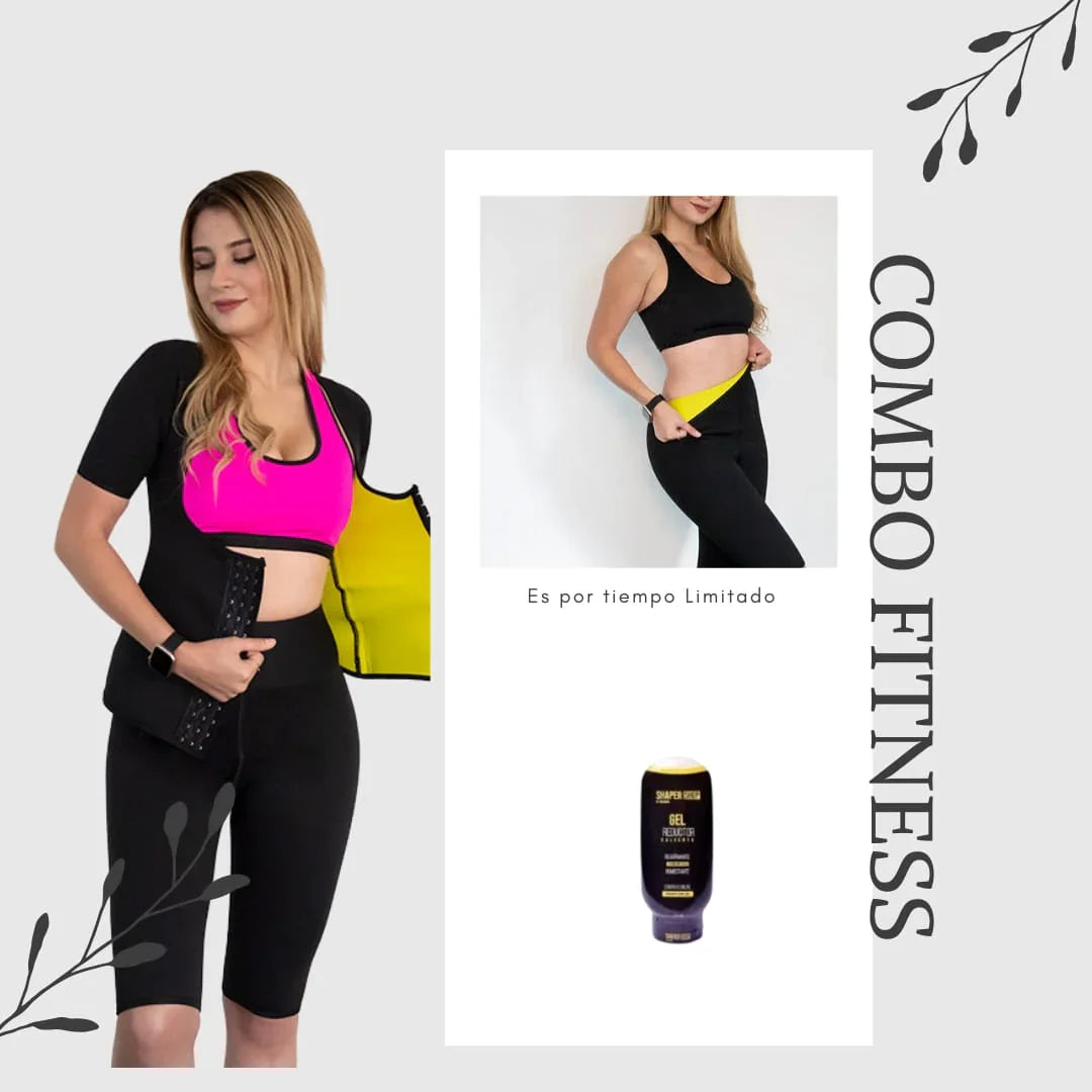 Combo Kit Reductor Sutil Fajas - Camisa térmica para sudoración, pantalón tipo pescador y Gel Reductor caliente.