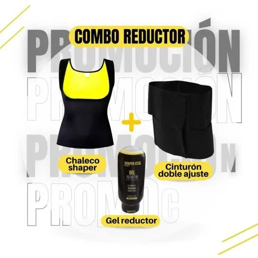 Combo Reductor para dama Sutil Fajas - Kit de chaleco térmico cerrado, cinturón de doble ajuste para moldear cintura y Gel Reductor caliente.