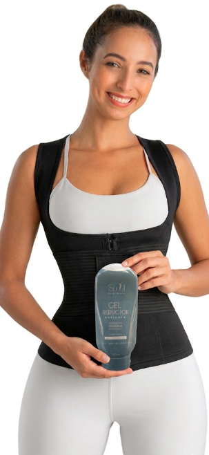 Combo reductor triple para dama Sutil Fajas - Chaleco moldeador con broches, cinturón de ajuste extra para doble compresión y Gel Reductor caliente.
