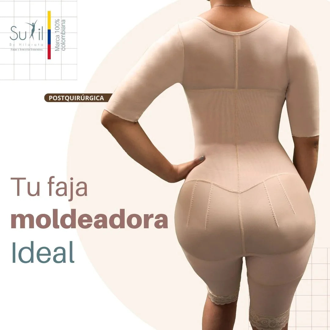 Vista posterior de faja enteriza de recuperación Sutil Fajas - Diseño con soporte de espalda completa, Power Med y efecto levanta cola.