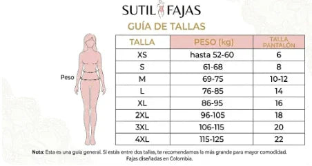 Tabla de tallas y medidas para Fajas Shaper Térmico Sutil Fajas - Guía de tallaje en centímetros para chalecos deportivos y prendas de neopreno.