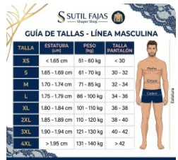 Tabla de medidas y guía de tallas para Chaleco Shaper Térmico de hombre Sutil Fajas - Referencias de contorno de abdomen para elegir la talla correcta.